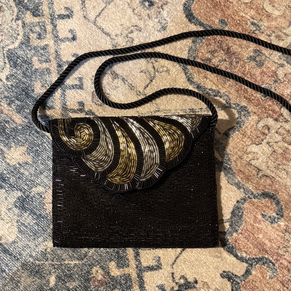 Vintage Black and Gold Beaded Clutch